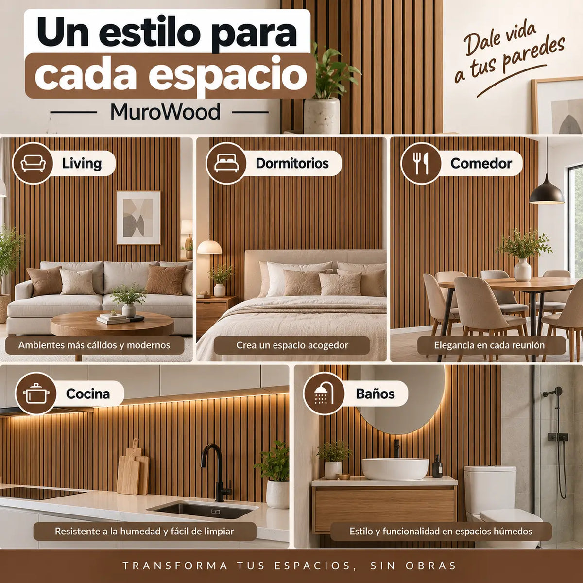 MuroWood Papel Mural Adhesivo Wall Panel
