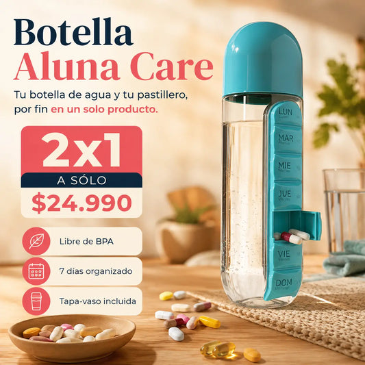 Botella con Pastillero Aluna Care 2x1