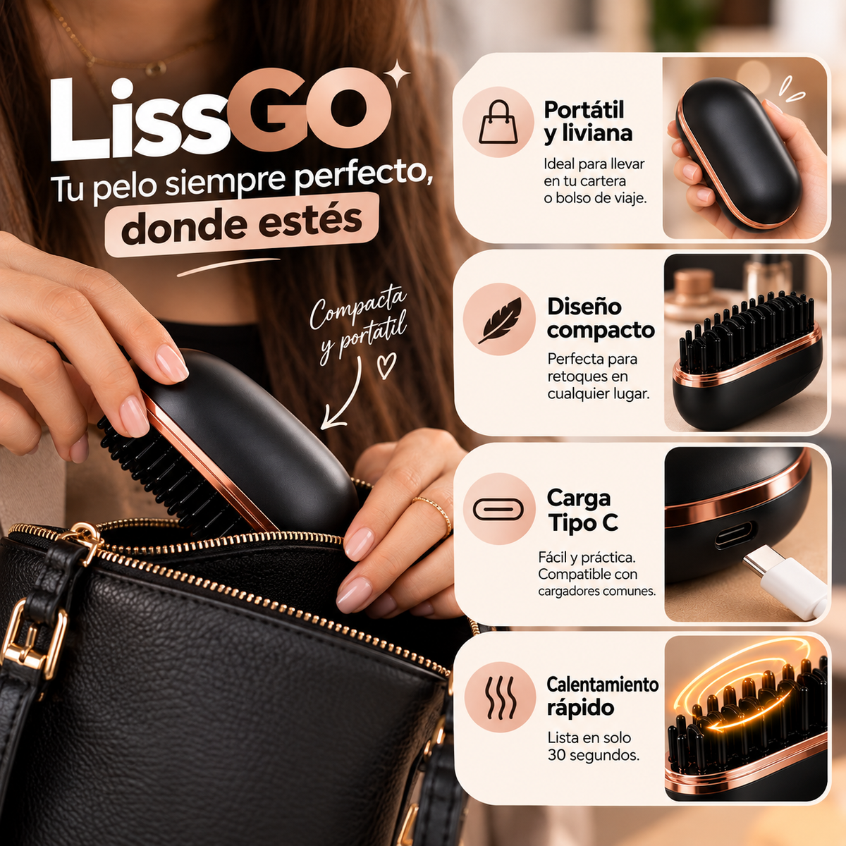 LissGO Cepillo Alisador Portátil