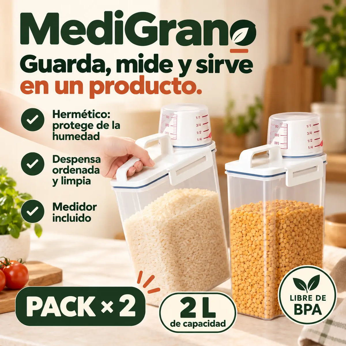 Pack x2 Contenedores Herméticos MediGrano