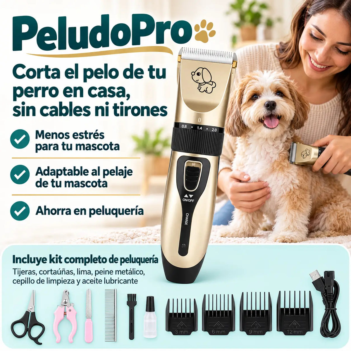 PeludoPRO Máquina cortapelo+Kit de peluqería completo 🎁
