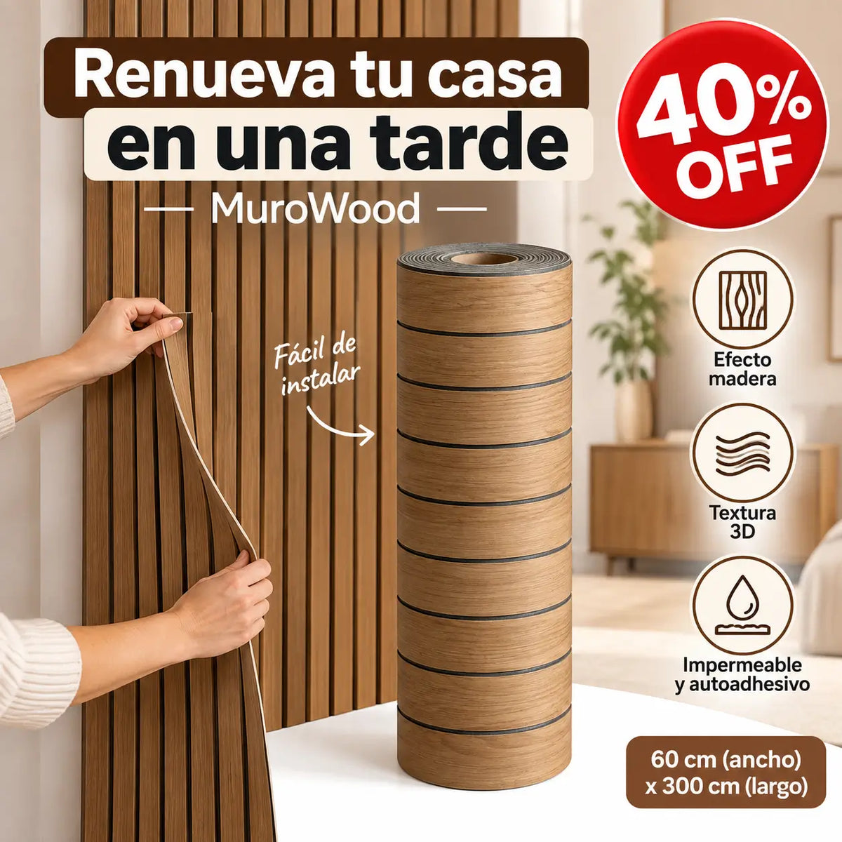 MuroWood Papel Mural Adhesivo Wall Panel
