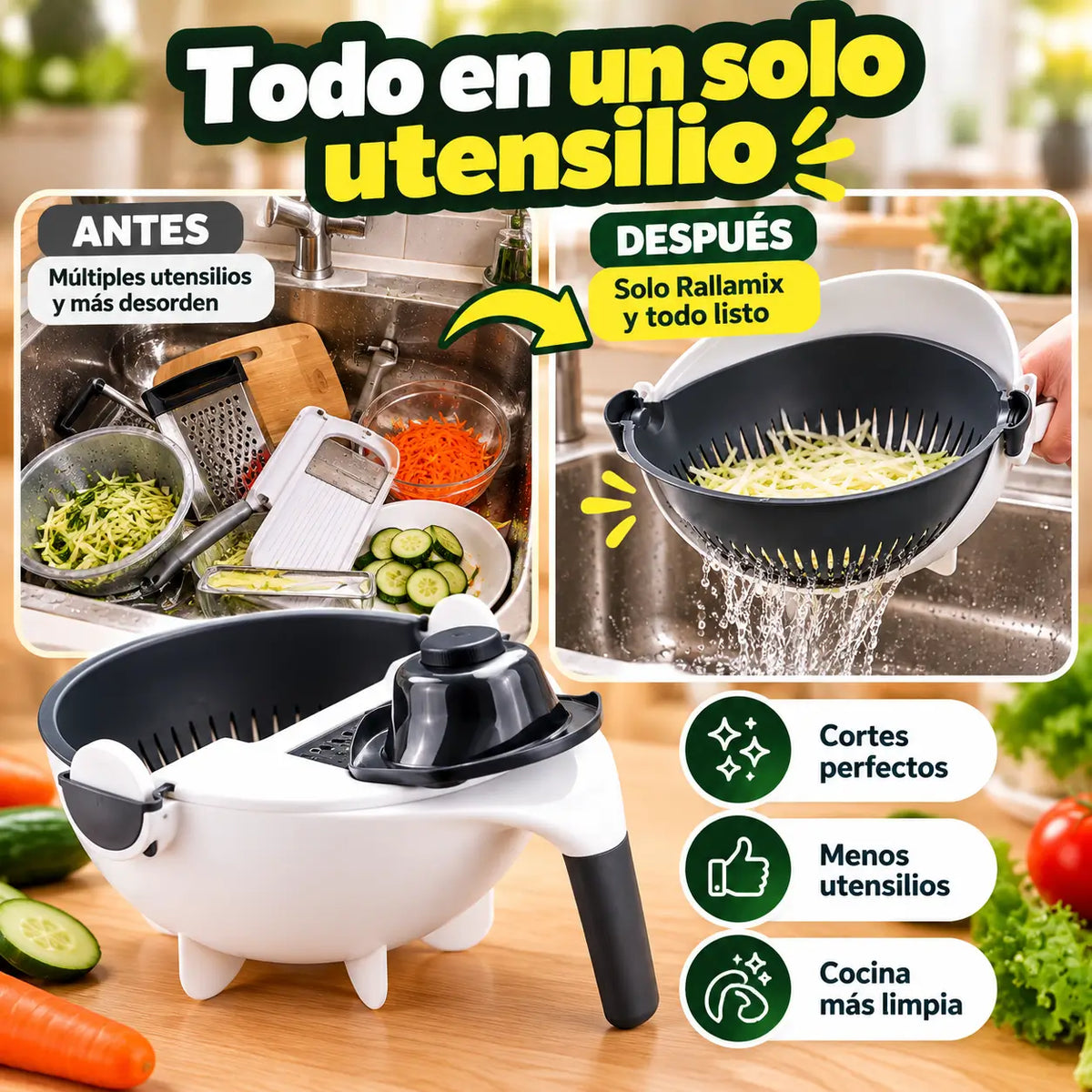 Rallamix™ Bowl Rallador de Verduras + Colador