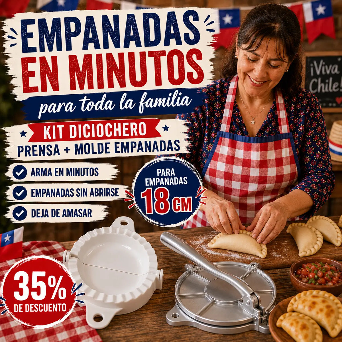 Kit Dieciochero: Prensa+molde de empanadas