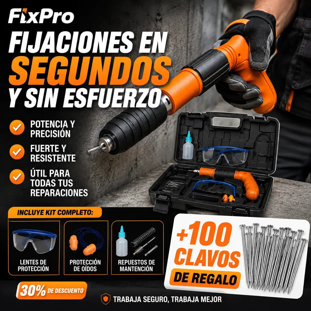 Pistola de Clavos FixPro + 100 clavos de regalo 🎁